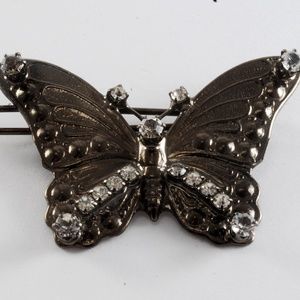 VTG Butterfly Barrette Gun Metal Rhinestones
